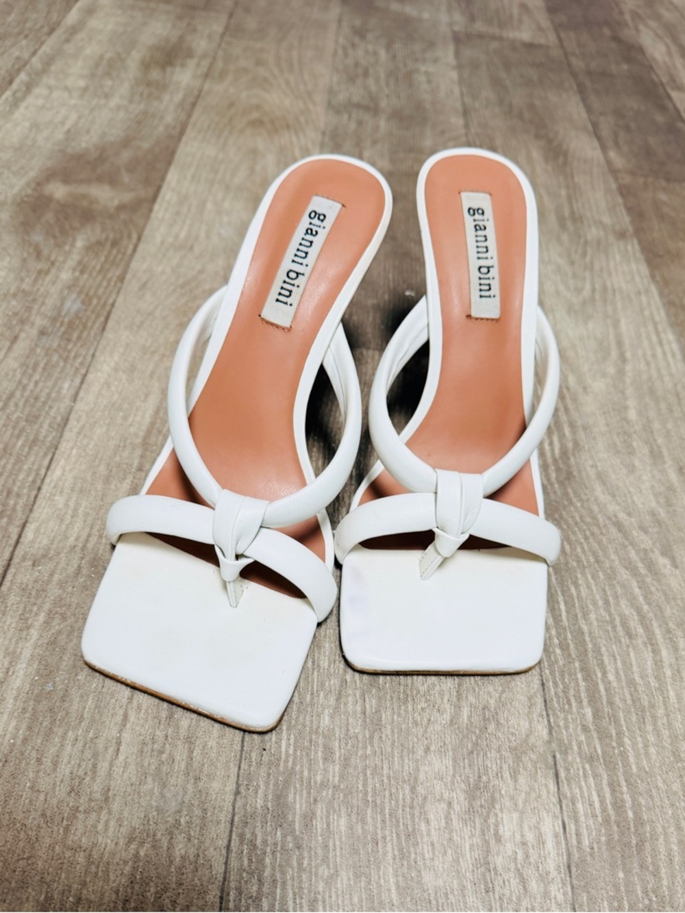GIANNI BINI White Square-Toe Strappy Slide Heels